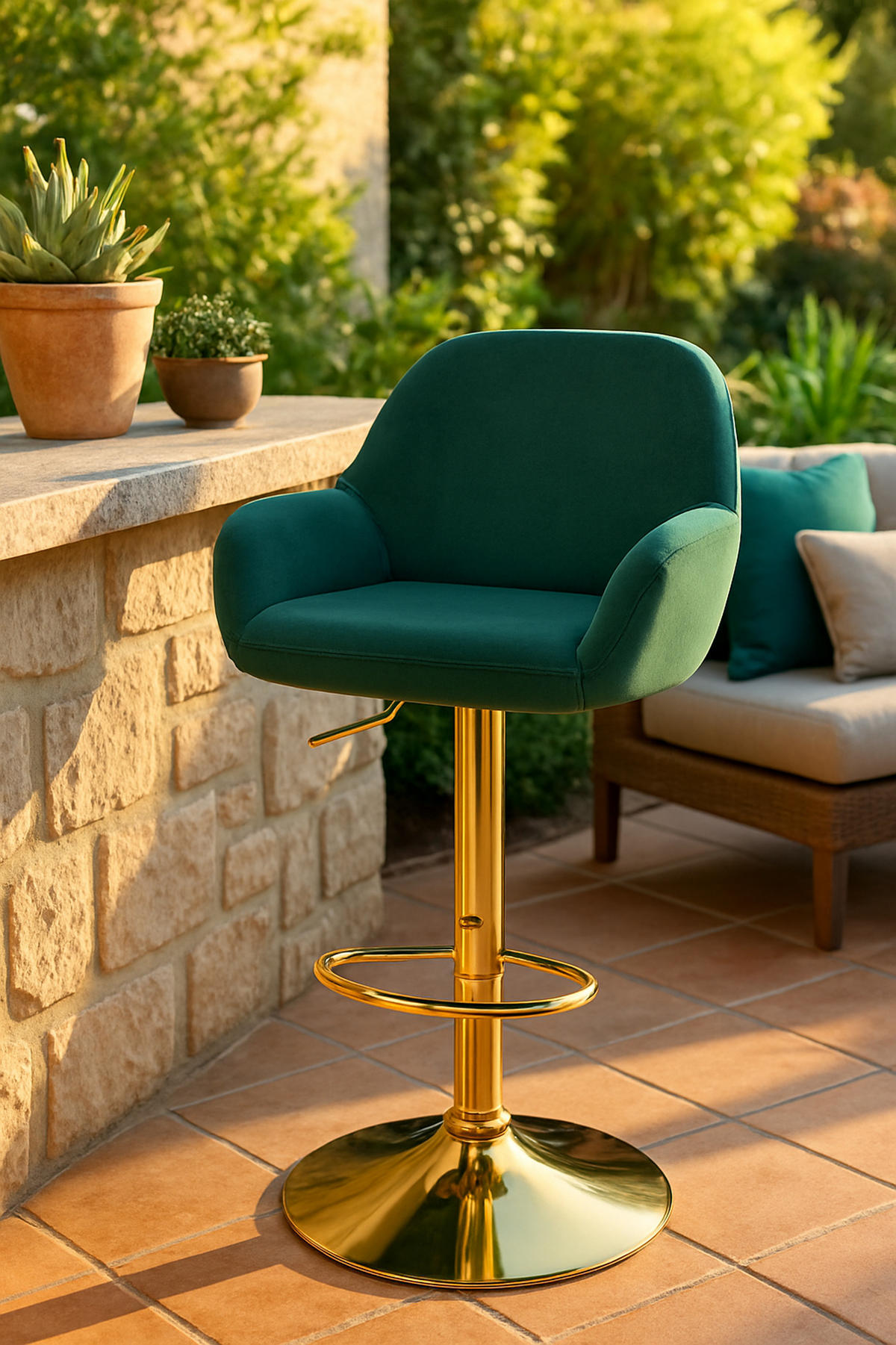 BARHOCKER 2er Set Prag Gold Samt dunkelgrün - Chromfarben/Dunkelgrün, Textil/Metall (51/109/52cm) - TPFLiving