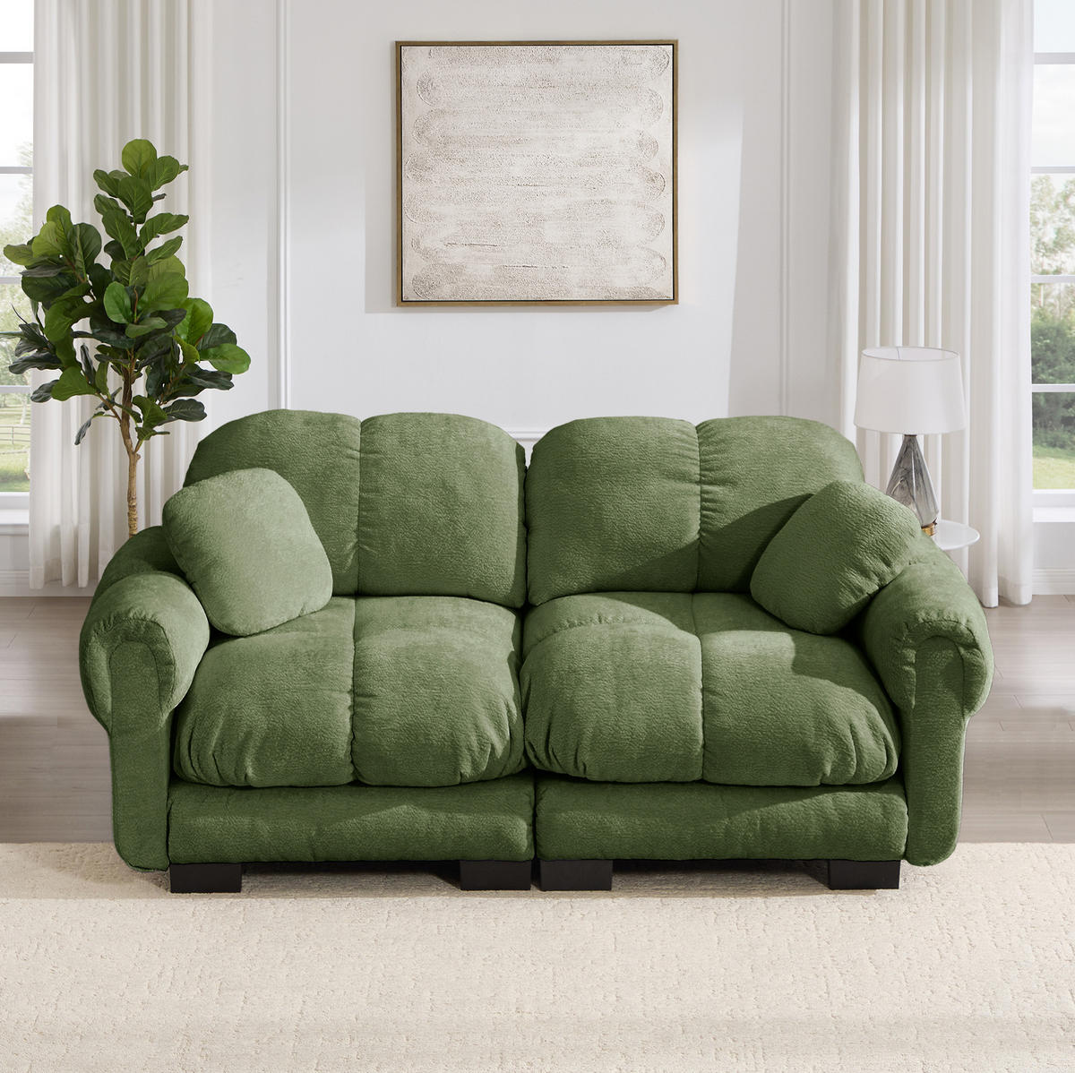 SOFA 190/86/90 cm in Grün aus Chenille mit modularem Stecksystem - Grün, Textil (86/90/190cm) - Flora Grace