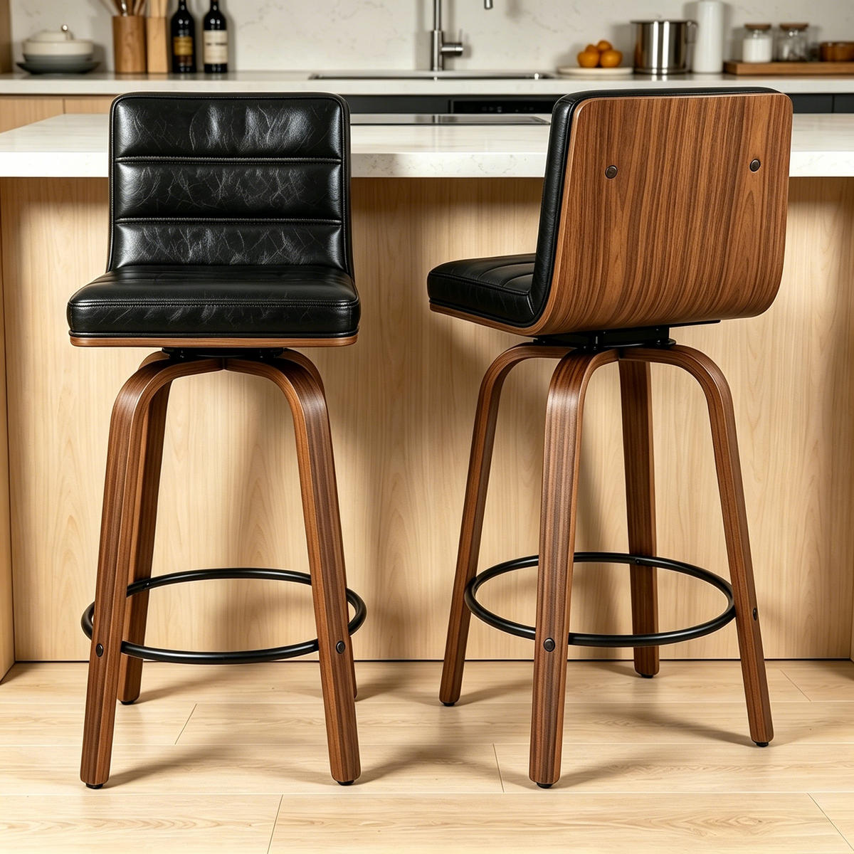 BARHOCKER DE-36437 mit geschwungenen Holzbeinen Schwarz - Schwarz, Holz (48/90/40cm) - ComfortXL