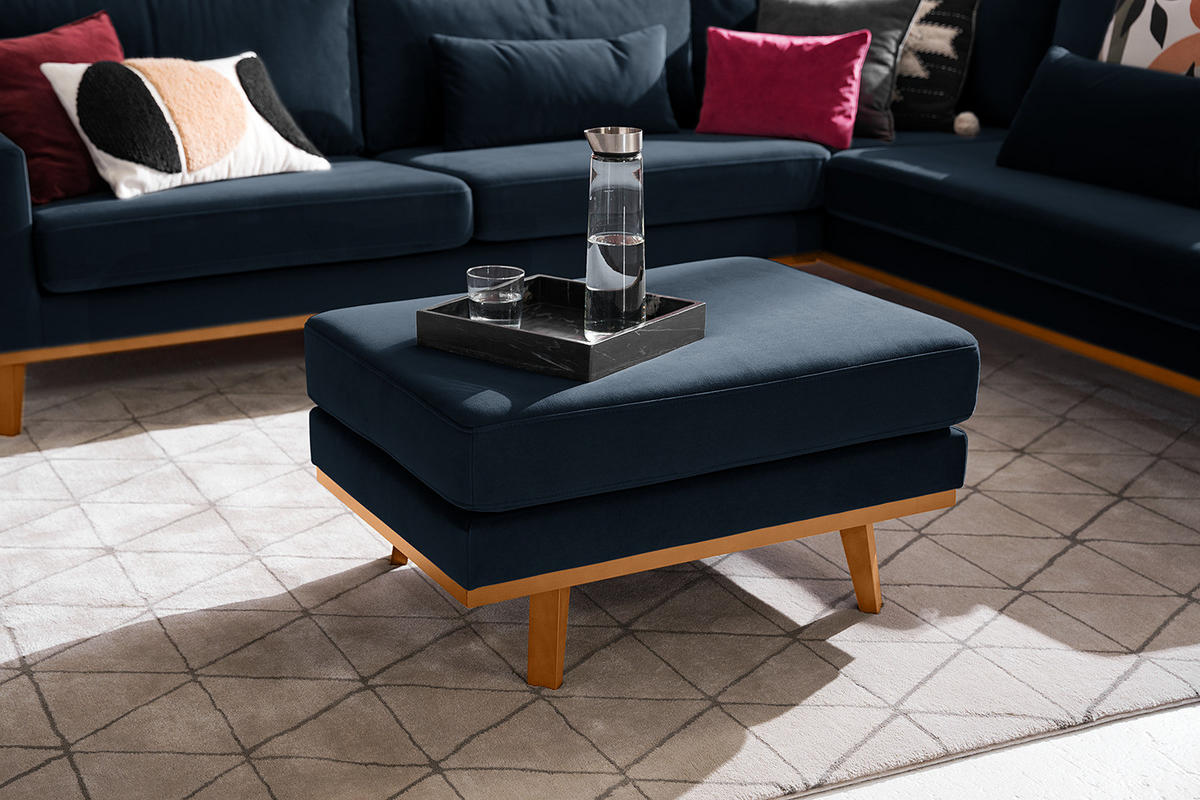 POLSTERHOCKER - Buchefarben/Dunkelblau, Buchenholz/Textil (85/43/60cm) - home24