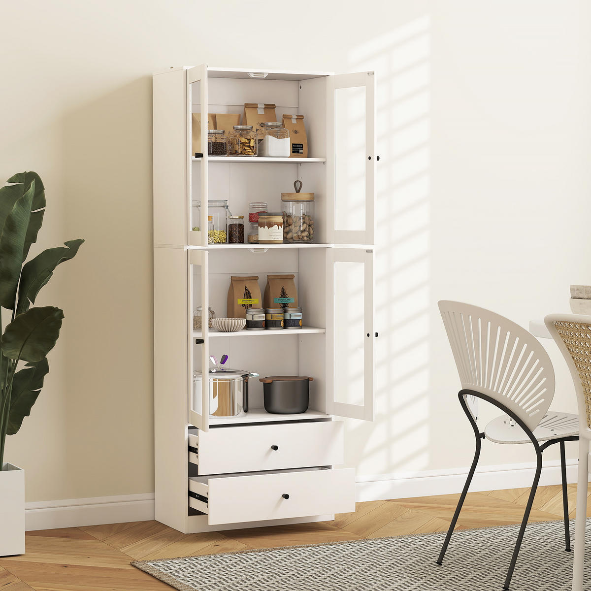 KÜCHENSCHRANK, Hochschrank mit Schublade, verstellbaren Einlegeböden Weiß - Weiß, Holzwerkstoff (30/170/59cm) - HOMCOM