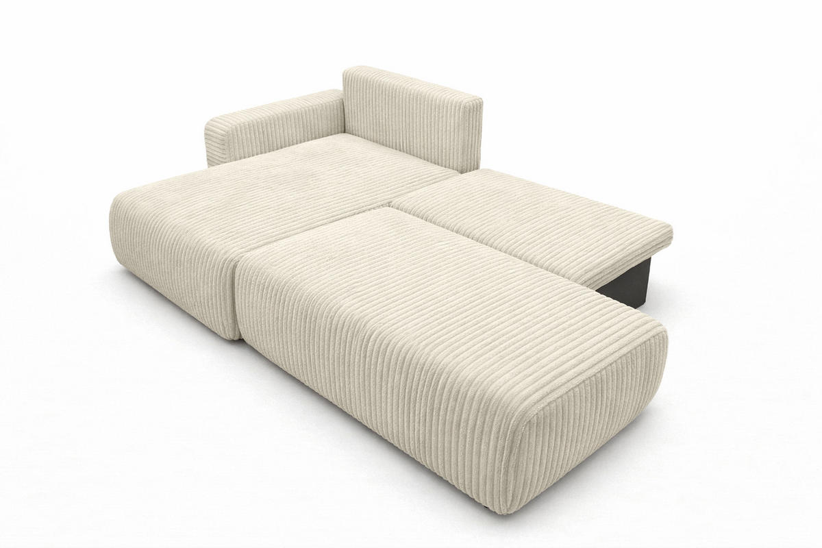 ECKSOFA Mit Schlaffunktion Und Bettkasten, Cordstoff Tilia, Ecru, Links, OPEN XL - Ecru, Holz (262/145cm) - Kaiser Möbel