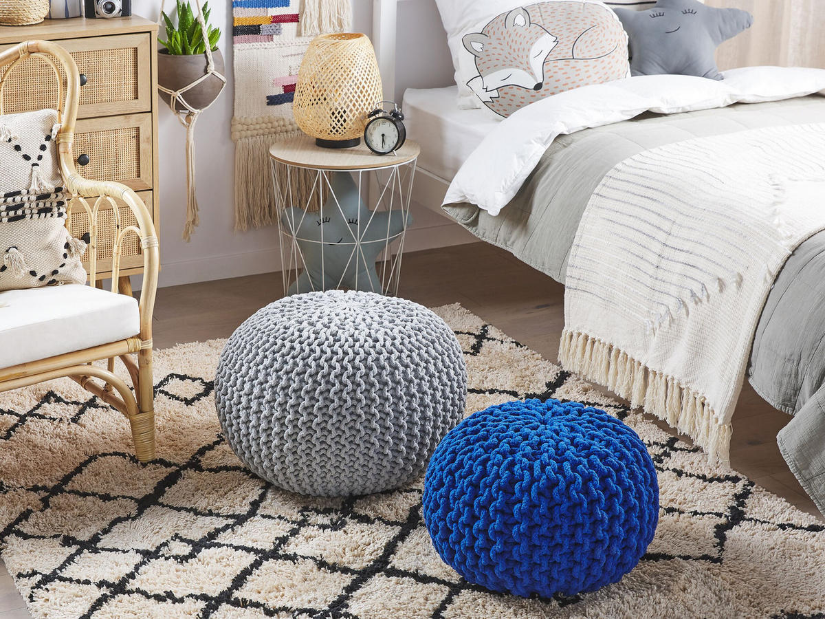 POUF Conrad 40/40/25 cm - Blau, Naturmaterialen/Textil (40/25/40cm) - Beliani