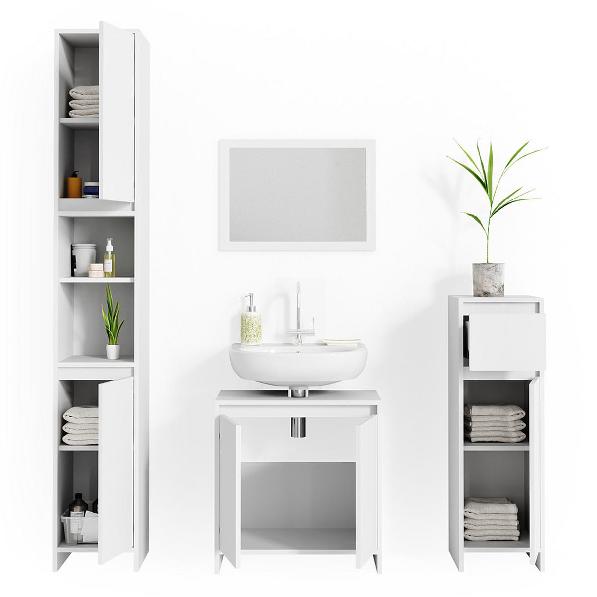 BADMÖBEL-SET Emma Weiß 4 Teile - Weiß, Holzwerkstoff (58/60/33cm) - Vicco