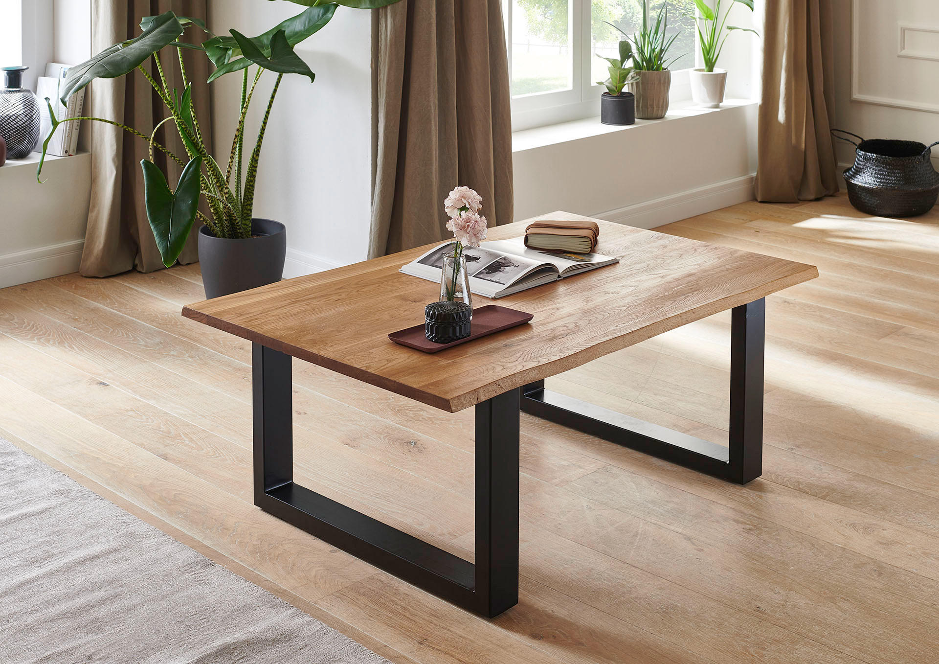 COUCHTISCH SESSA - Beige/Schwarz, Holz/Metall (80/120/48cm) - SAM
