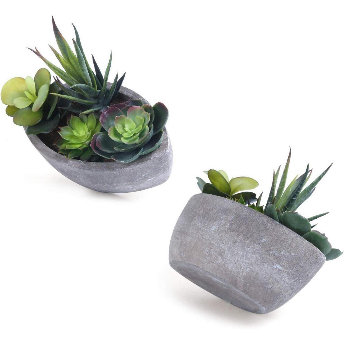 KUNSTPFLANZEN-SET Sukkulenten Grün 2-teiliges Set Beton-Optik - Grün, Kunststoff (14cm)