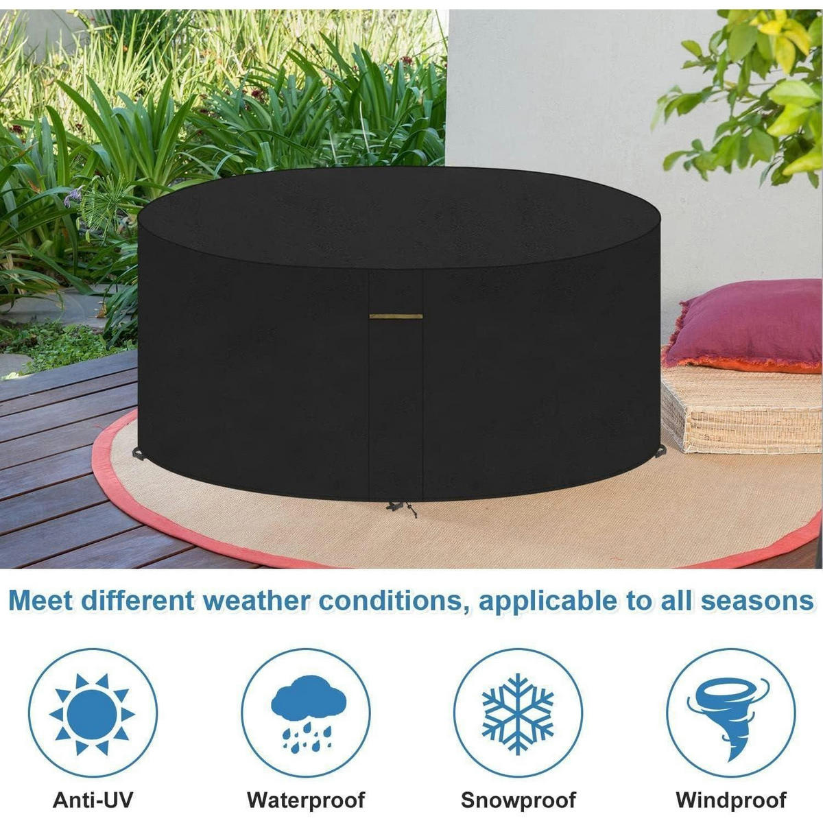 ABDECKUNG für Gartenmöbel Rund Ø90x71cm Wasserdicht Oxford Polyester - Schwarz, Kunststoff (1/1/1cm)
