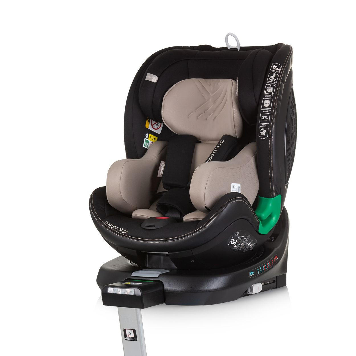 KINDERSITZ Maximus i-Size (40 - 150 cm) beige Isofix Stützbein 360° drehbar - Beige, Kunststoff (43/82/54cm) - Chipolino