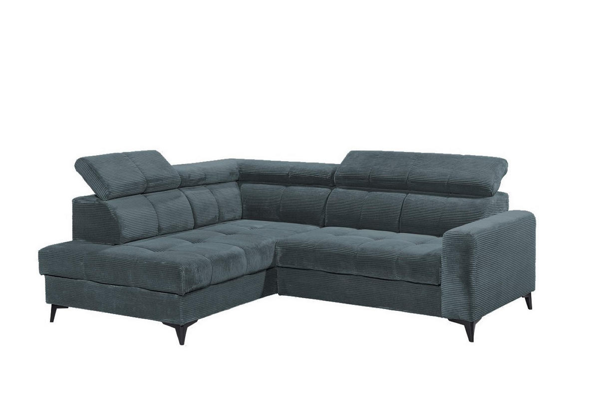 ECKSOFA mit elektronische Sitztiefenverstellung, USB-Anschluss und stilvollem Breitcord-Bezug - Blau, Textil (243/200cm) - ed exciting design