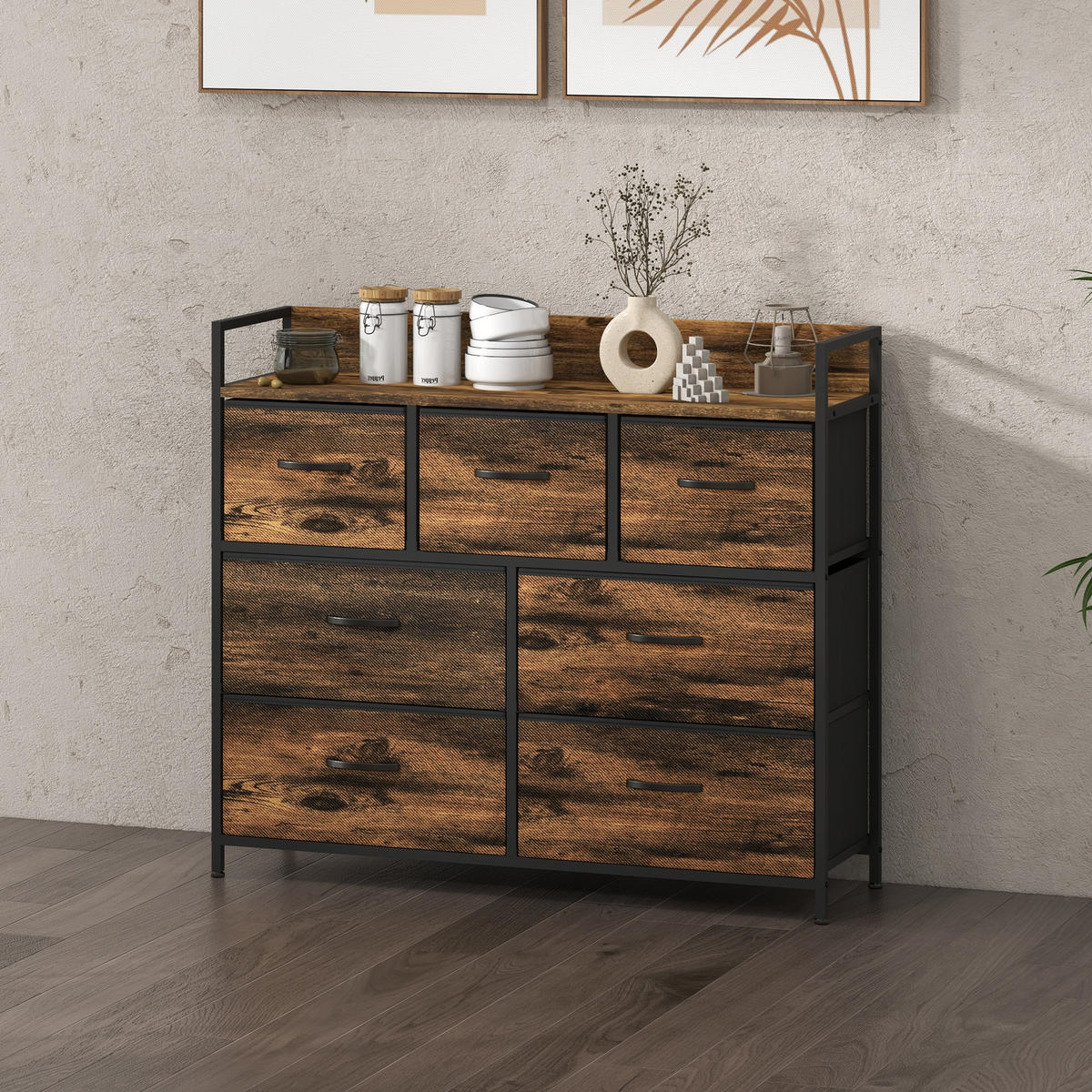 KOMMODE, Sideboard, Rustikal-Braun - Braun, Textil (29/85/98cm) - HOMCOM