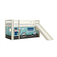 HOCHBETT mit Rutsche Karolina Massivholz Weiß Textilset Polizei - Weiß/Hellblau, Holz (90/200cm) - 58aufmkessel