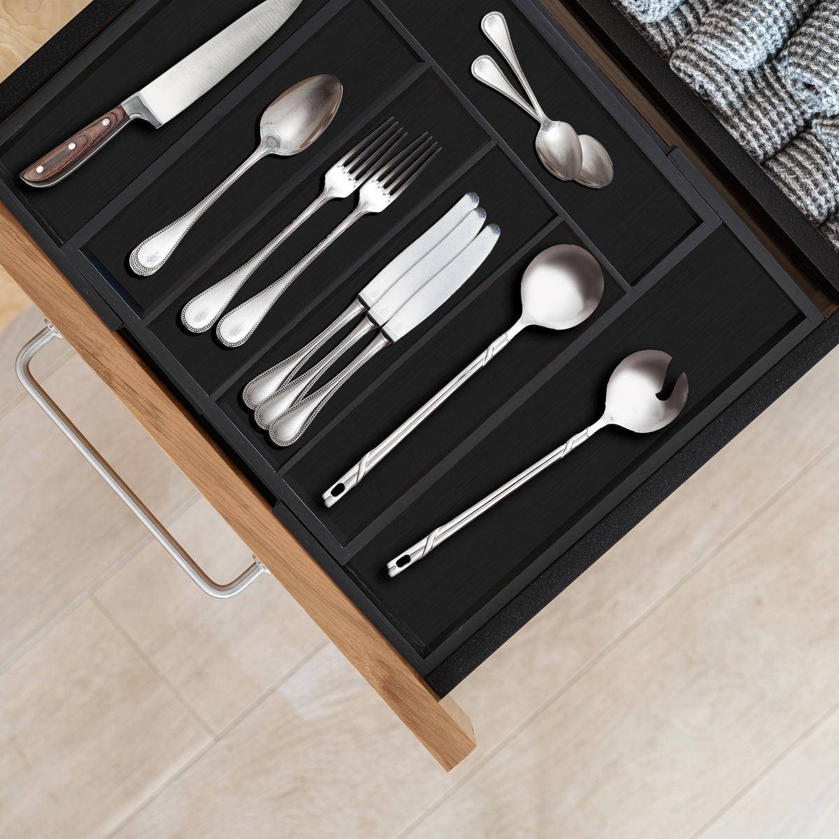 BESTECKKASTEN - Schwarz, Holz/Holzwerkstoff (48.5/5.5/37cm) - Relaxdays