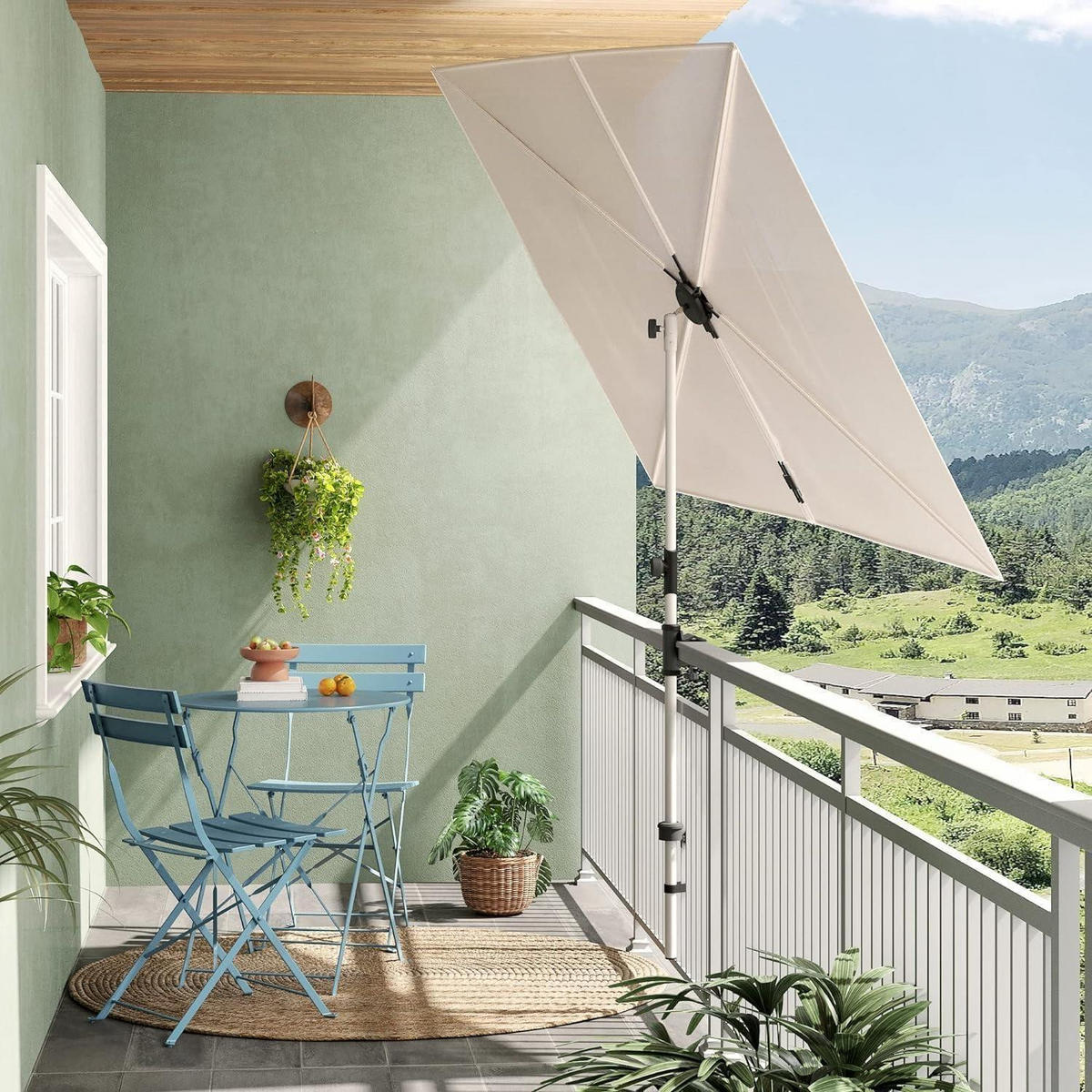 SONNENSCHIRM rechteckig 183 cm x 134 cm mit Druckknopfneigung UV-Schutz 50+ - Beige, Textil (183/183cm)