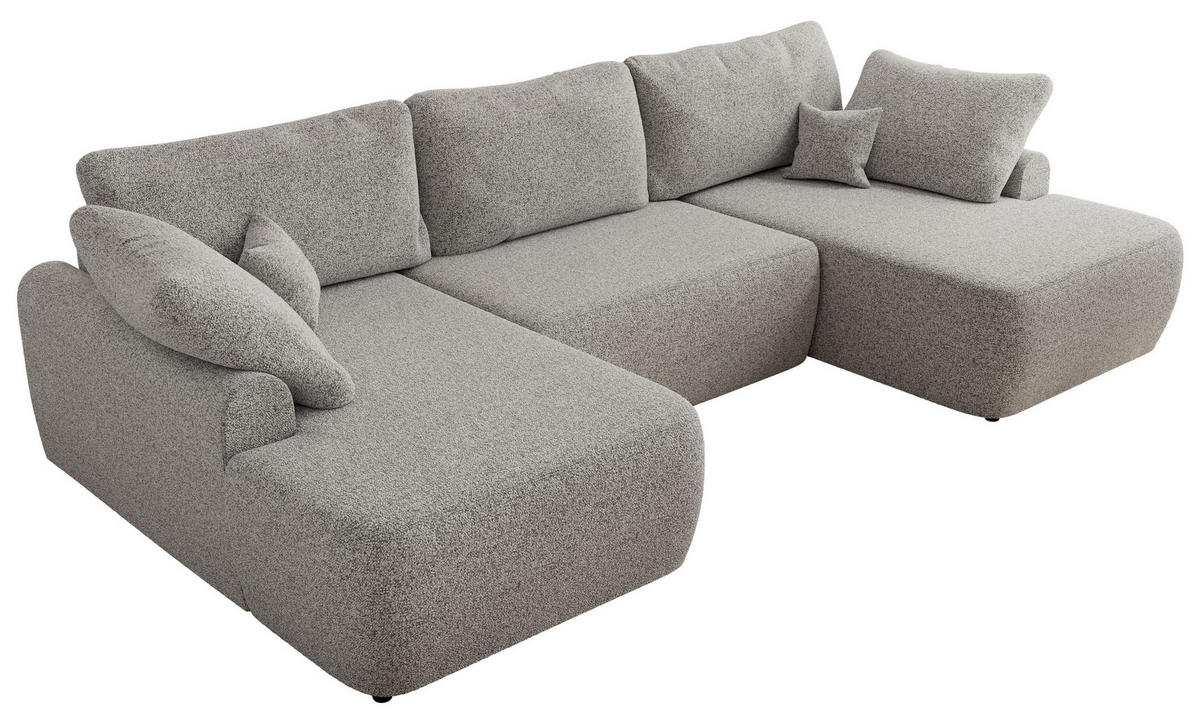 WOHNLANDSCHAFT CUBO U Hellgrau Struktur - Hellgrau/Schwarz, Kunststoff/Textil (370/100/187cm) - MKS
