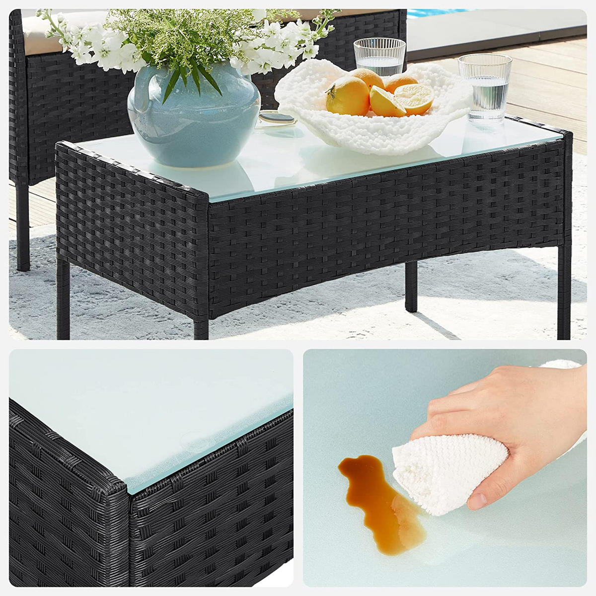 SITZGRUPPE 4-TEILIG GARTENMÖBEL-SET - Schwarz, Metall - Hansiro