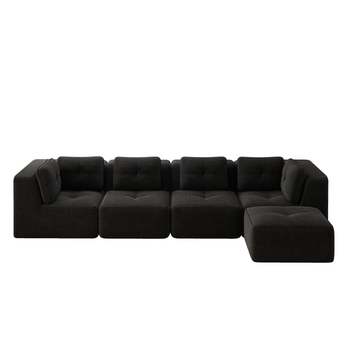 ECKSOFA modular mit tiefer Sitzfläche Cord Schwarz - Schwarz, Kunststoff (177/386.1cm) - Meubliv