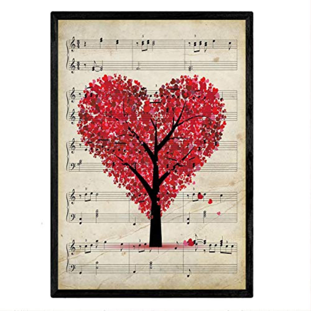 POSTER Baum-Herz Auf Musiknoten. 30X40cm Rahmenlos - Klar, Papier (30/5/40cm) - Nacnic