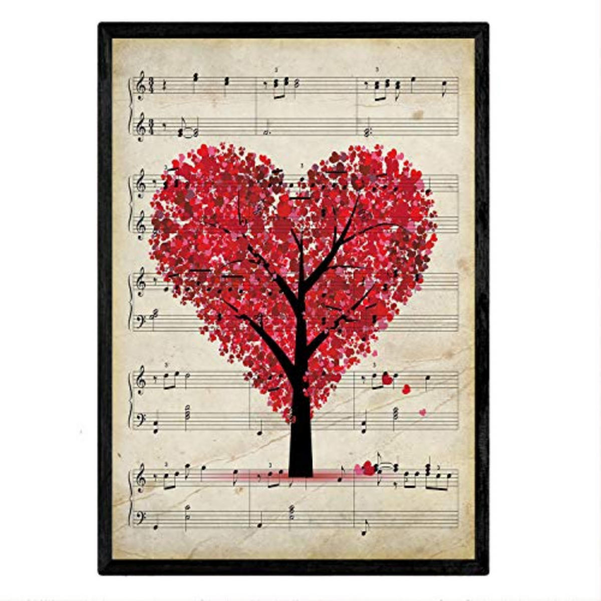 POSTER Baum-Herz Auf Musiknoten. 30X40cm Rahmenlos - Klar, Papier (30/5/40cm) - Nacnic