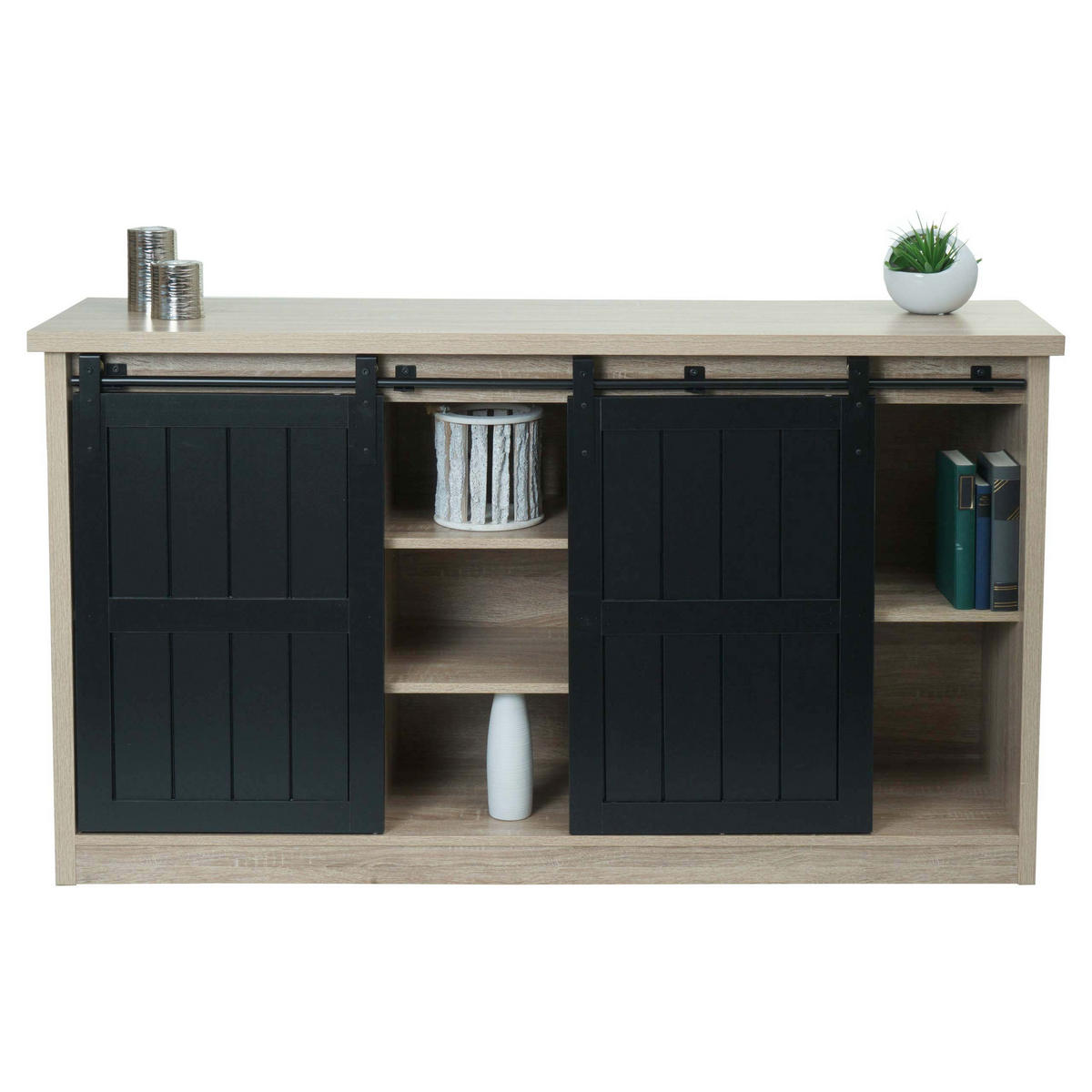 SIDEBOARD Buche Dekor, Schwarz - Buchefarben/Schwarz, Holz (150/84/40cm) - MCW