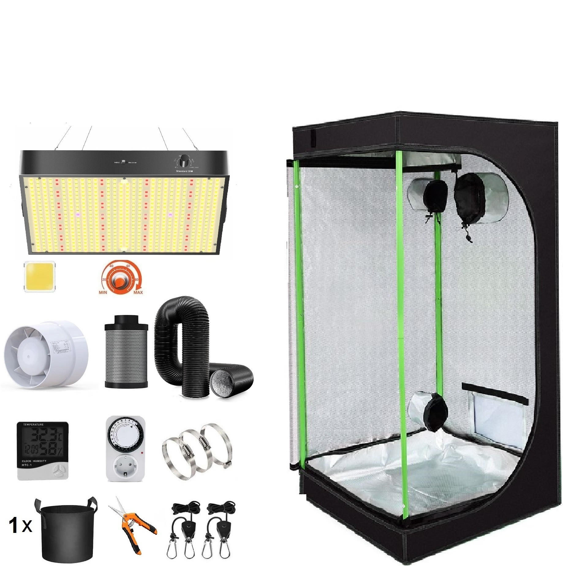 GROWBOX KOMPLETTSET – 140×140×200 cm LED 200W Vollspektrum, Abluftset & Kohlefilter, Grow Zelt für Indoor Pflanzenanbau - Multicolor, Textil (140/200/140cm) - JUNG