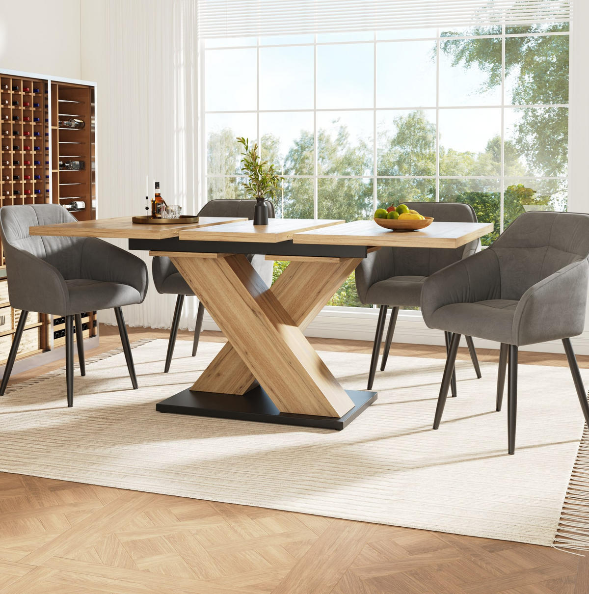 ESSTISCH aus MDF 119-158,5x80x75 cm Naturfarben ausziehbar mit gekreuztem Gestell und verstellbaren Füßen - Hellbraun, Holzwerkstoff (158.5/80/75cm) - Modfu