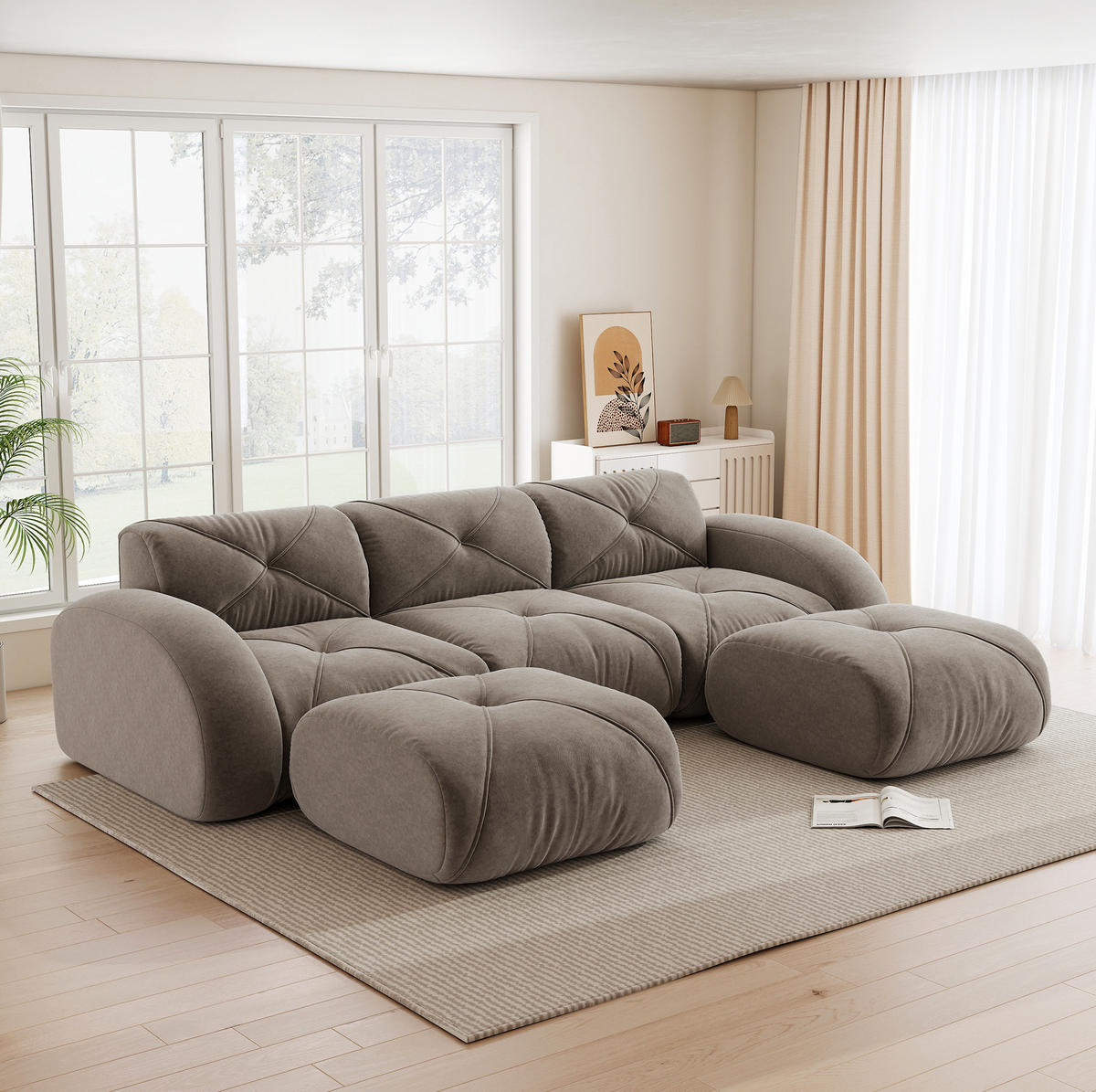 3-SITZER mit Chenille-Bezug in Taupe 281x171x76 cm, rahmenlos und flexibel stellbar - Taupe, Textil (171/76/281cm) - IVMEU