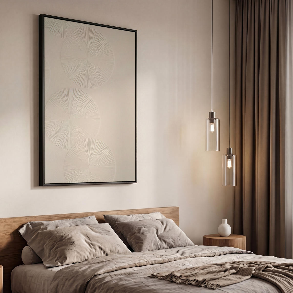 LEINWAND Bilder mit Rahmen - Japandi - Beige - Modern - 60x90 - Ecru, Textil (60/90cm) - MuchoWow