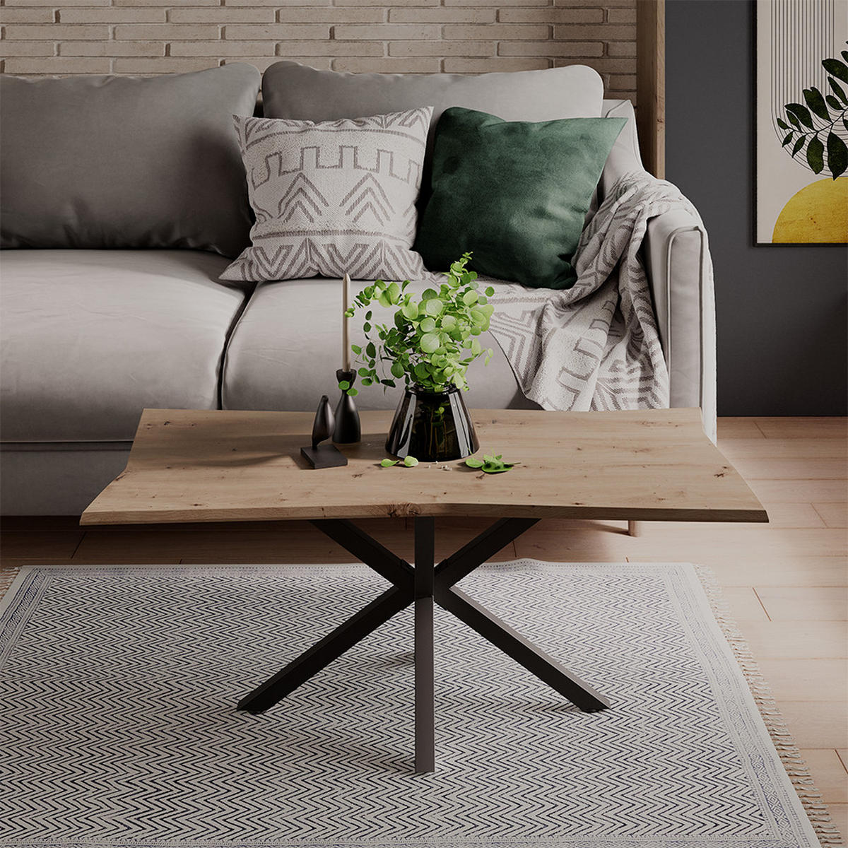 COUCHTISCH Yan Artisan 100 x 50 cm - Hellgrau, Holzwerkstoff (50/100/40cm) - Vicco