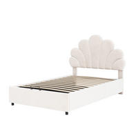 KINDERBETT Polsterbett 90/200 cm aus Samt mit floralem Kopfteil und hydraulischem Stauraum Beige - Beige, Textil (90/200cm) - Modenvie