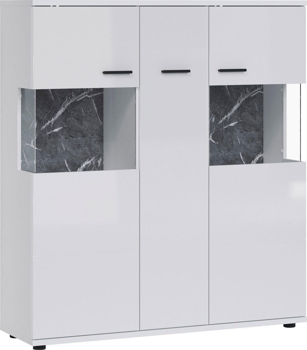 HIGHBOARD Henley weiß Hochglanz / Einsatz Sinope Marble 120 / 37 / 134cm - Weiß Hochglanz/Weiß, Holzwerkstoff/Kunststoff (120/134/37cm) - Feldmann-Wohnen