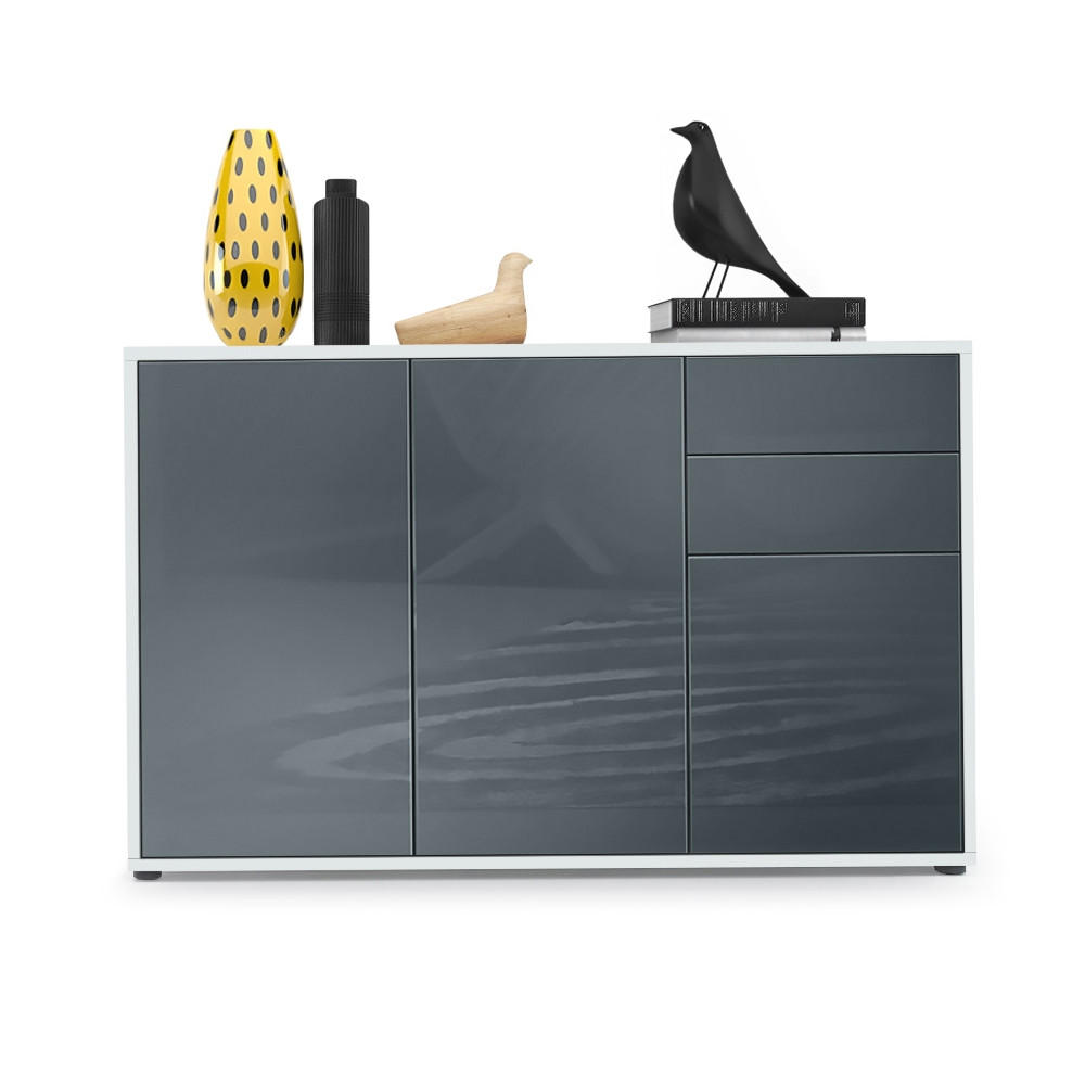 KOMMODE Ben Front in Grau Hochglanz - Grau, Holzwerkstoff (117/74/36cm) - Vladon