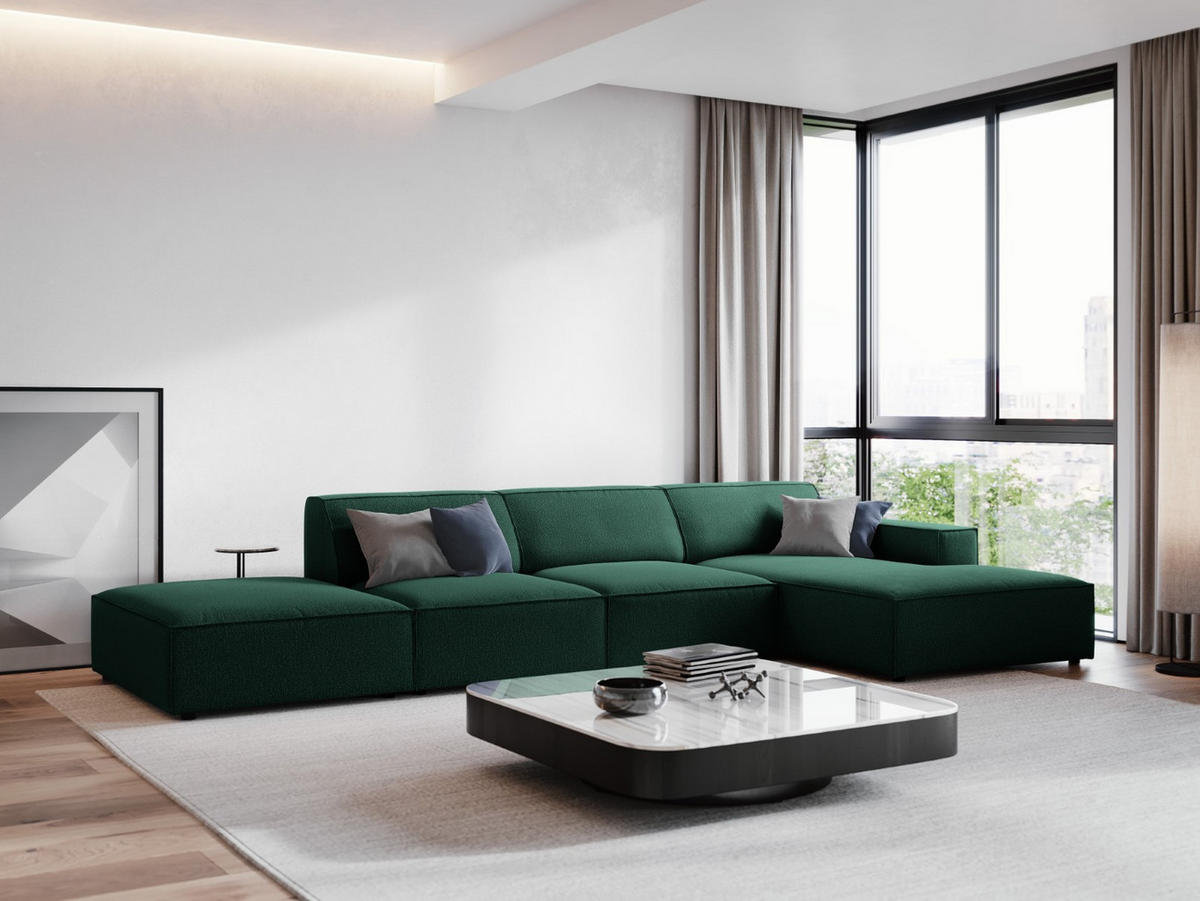 ECKSOFA rechts Jodie aus strukturiertem Stoff grün 5 Sitzplätze - Grün, Textil (166/341cm) - Micadoni