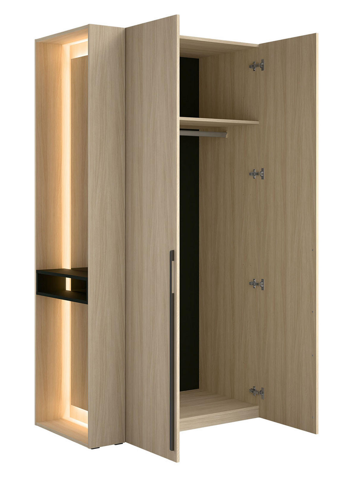 GARDEROBENSCHRANK Barcelona Eiche Barista 168 / 58 / 207,5cm mit 2 Spiegelelementen, Kleiderstange - Hellbraun/Eichefarben, Holz/Holzwerkstoff (168/207.5/58cm) - Feldmann-Wohnen