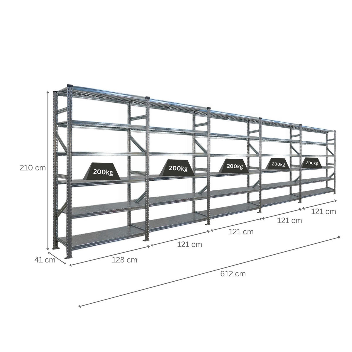FACHBODENREGAL Proximo Stecksystem 210x600x40cm 6 Ebenen Beidseitig nutzbar Verzinkt - Silberfarben, Metall (600/210/40cm) - PROREGAL