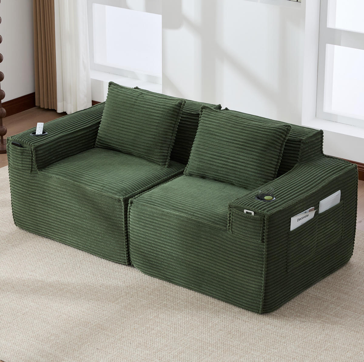 SOFA 2-Sitzer modular 188 x 90 x 75 cm Cord Grün - Grün, Kunststoff (188/75/90cm) - Meubliv
