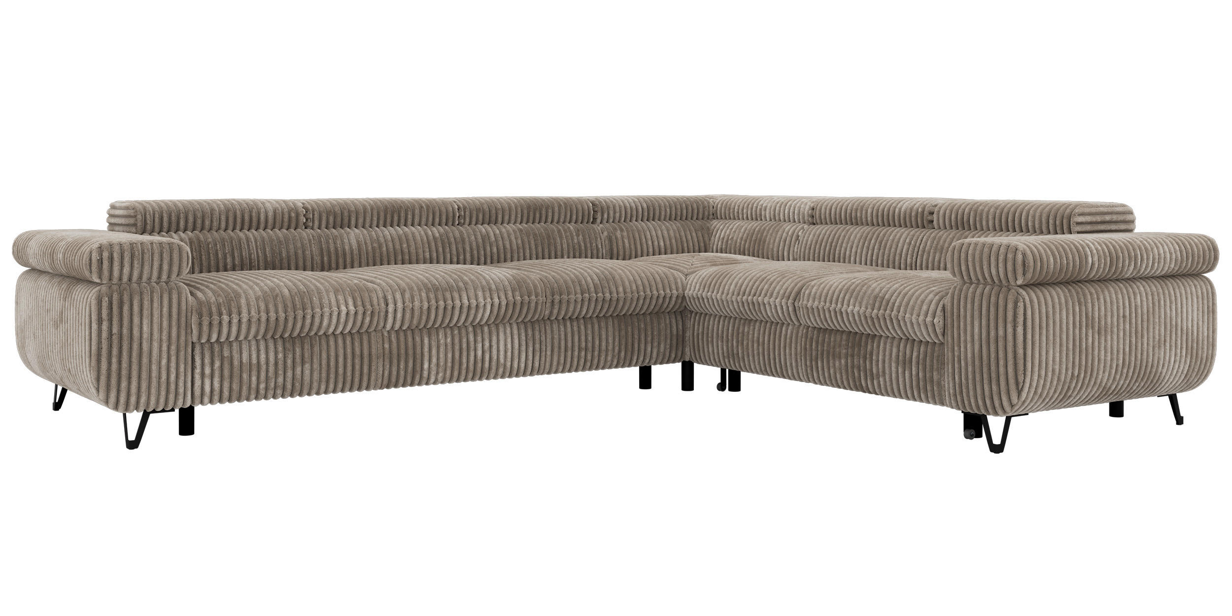 ECKSOFA NORDEN L - Hellbraun Cord - Links Seite - Hellbraun/Schwarz, Textil/Metall (269/329cm) - MKS