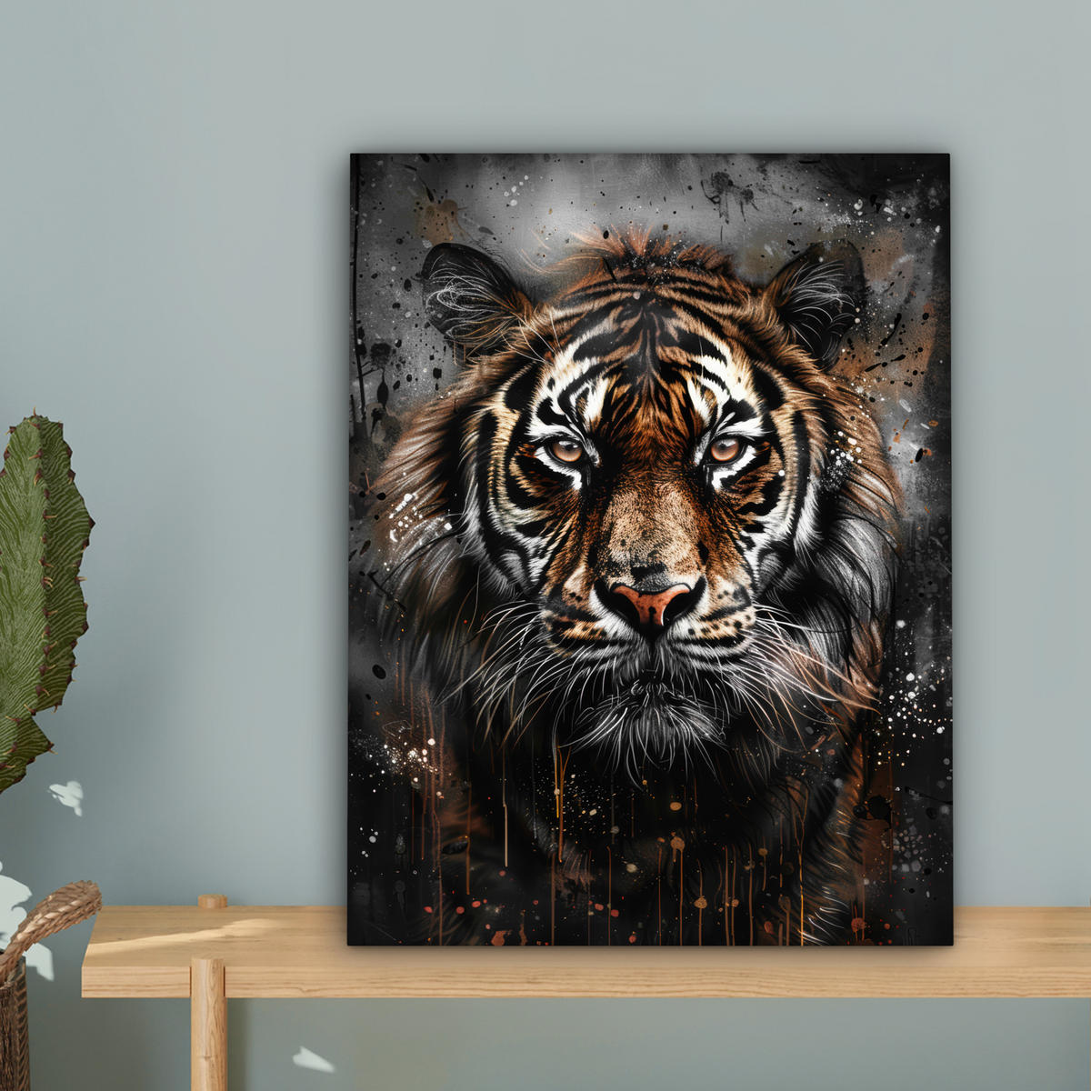 LEINWANDBILD Tiger - Tiere - Porträt - Luxus - Schwarz 30x40 cm - Anthrazit, Textil (30/40cm) - MuchoWow