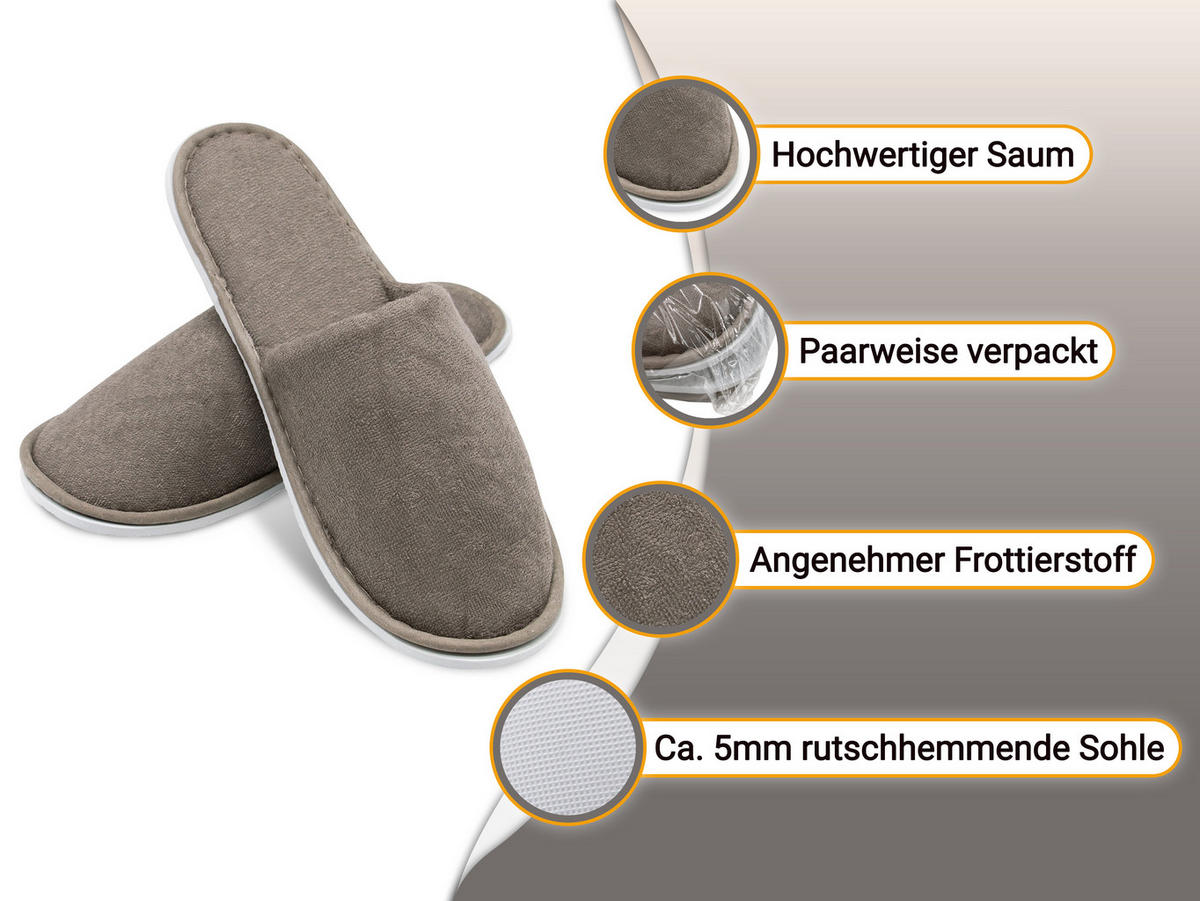 FROTTIERSLIPPER, 10er-Set, Universalgröße, 100% Polyester, Braun - Grau, Textil (5/1/29cm) - Zollner