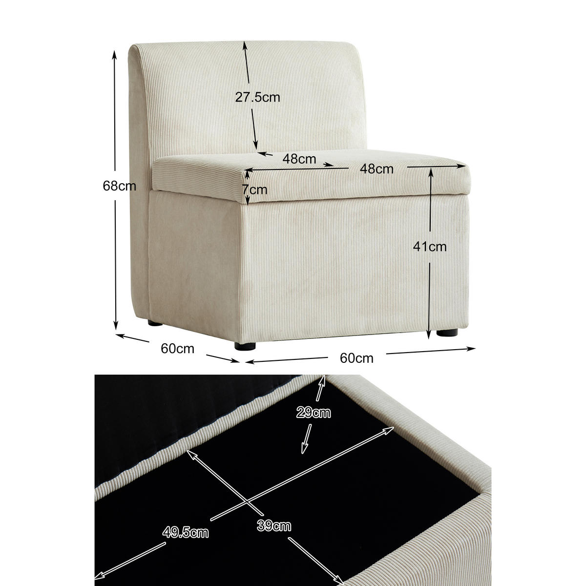 SOFA Samt Beige - Beige, Textil (60/68/60cm) - Nordlys
