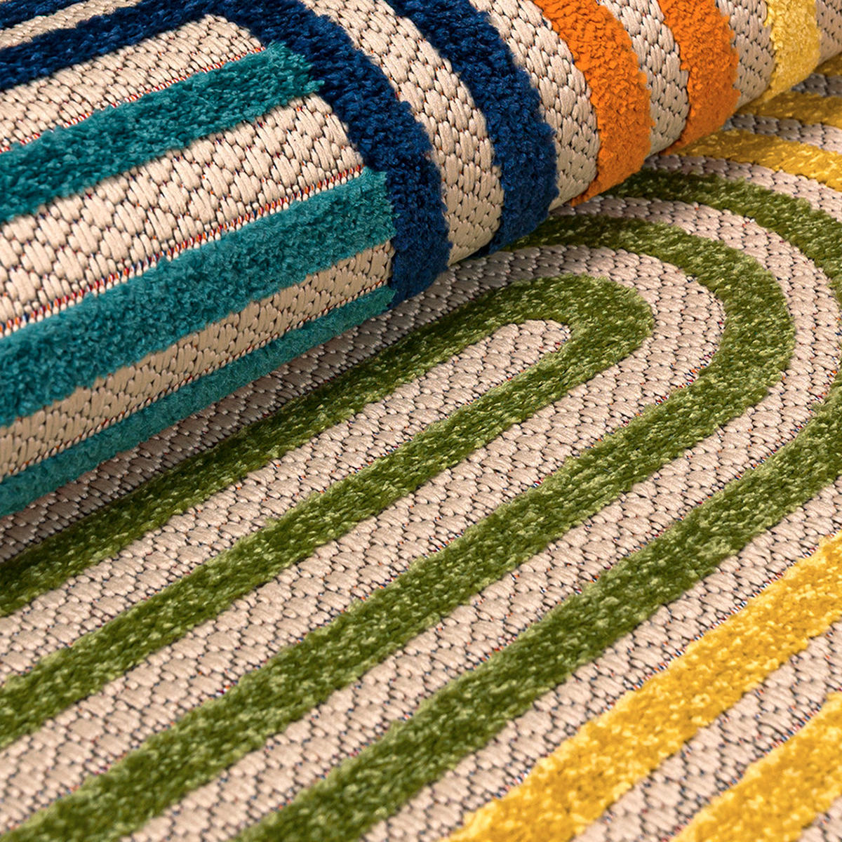 TEPPICH In-& Outdoor Fano Ovale Mazovia 120x170cm Blau Gelb Abstrakt Kurzflor - Blau, Textil (120/170cm) - Mazovia