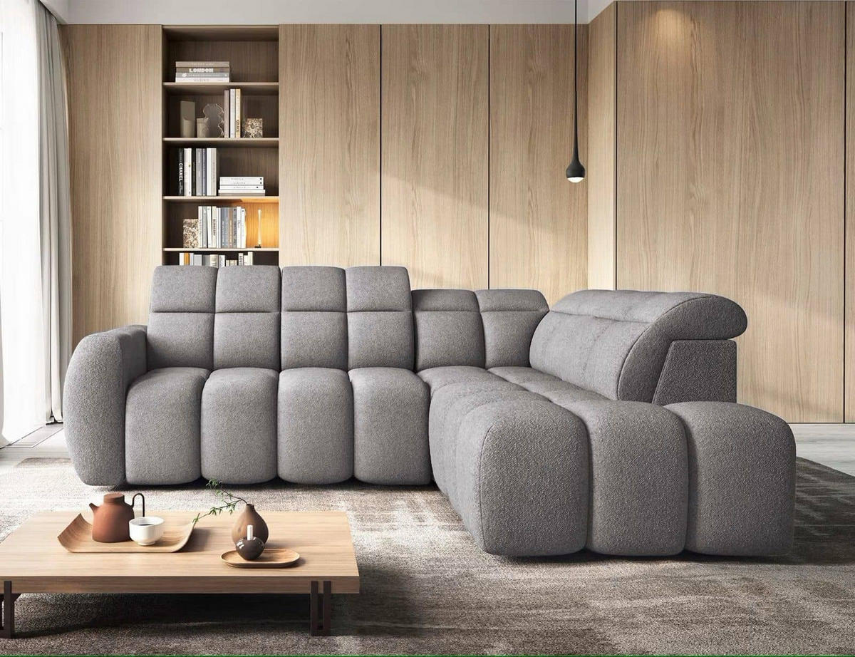 ECKSOFA mit elektrischem Sitzvorschub, Bettkasten und verstellbare Kopflehnen - Dunkelgrau, Naturmaterialien/Textil (208/258cm) - Eltap