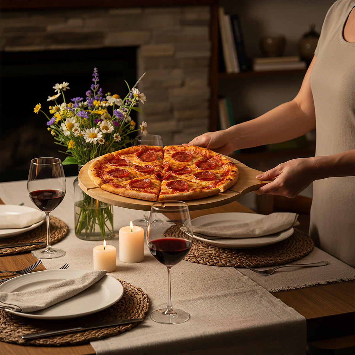 2XPIZZATELLER - Hellbraun, Holz (33cm) - Relaxdays