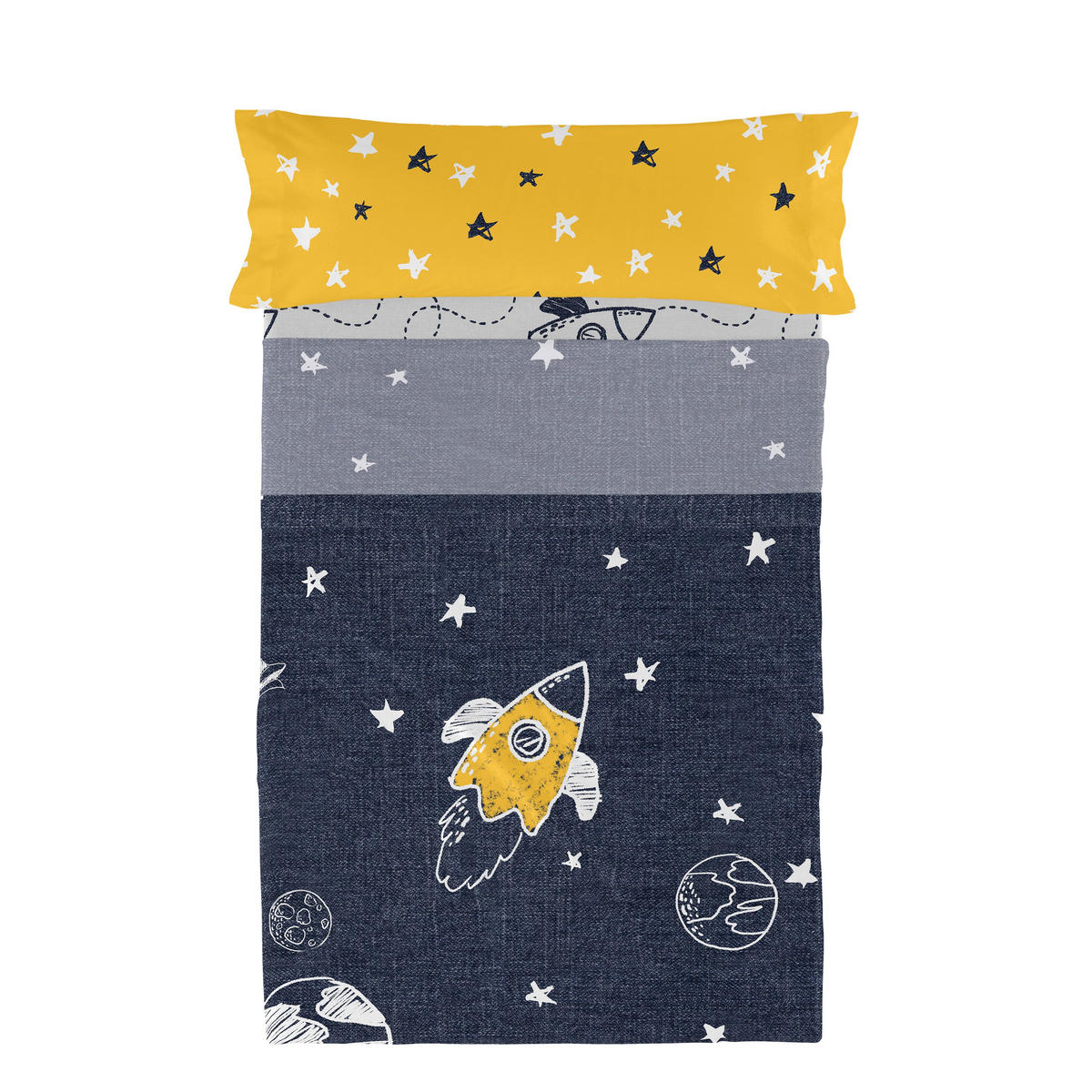 BETTWÄSCHE 2er-Set teiliges starspace 180x270 cm mehrfarbig - Multicolor, Textil (180/270cm) - Happy Friday