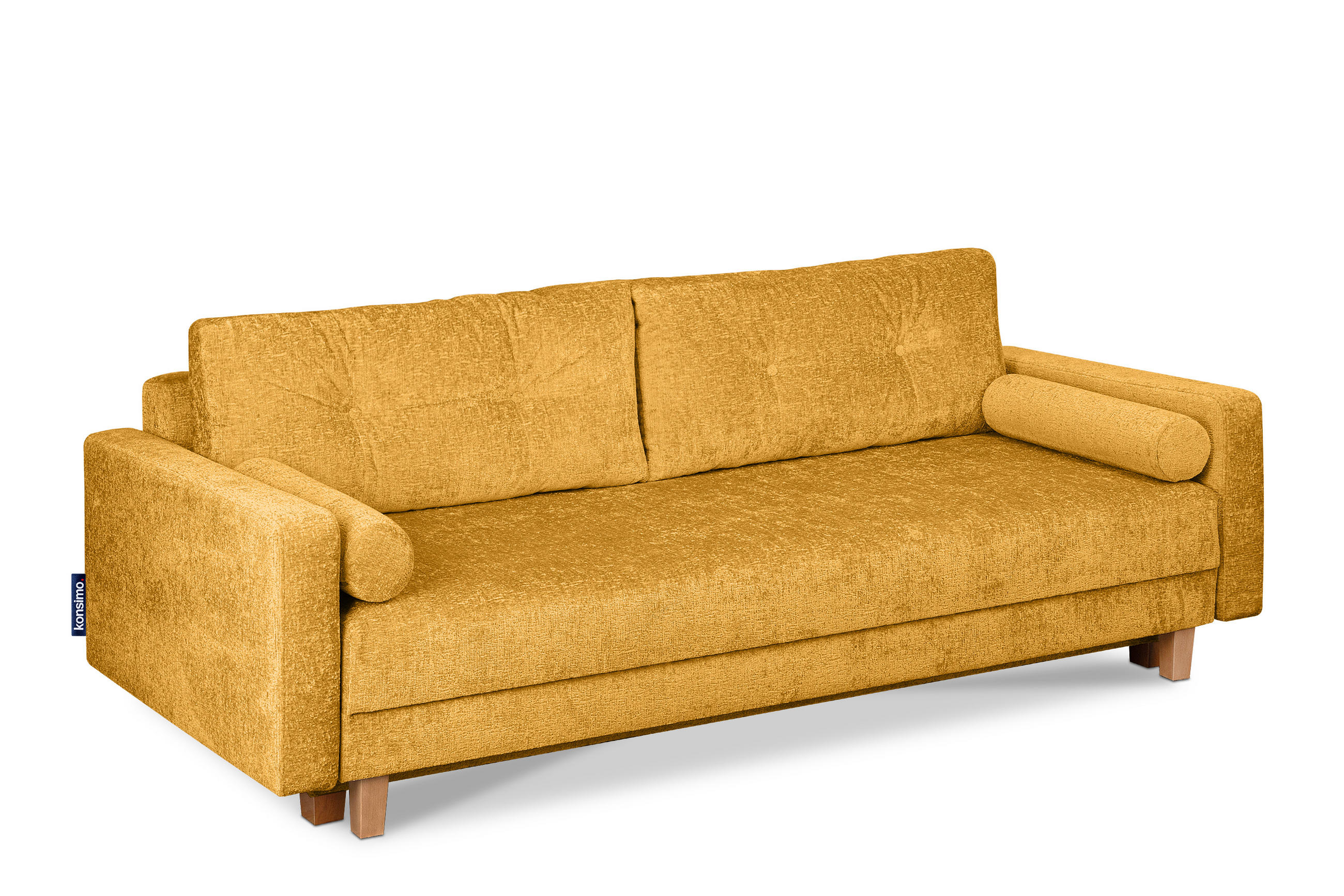 3-SITZER-SCHLAFSOFA ERISO mit weiche Sitzfläche und hohe Rückenlehne, Chenille-Stoff, Gelb - Gelb/Braun, Textil (220/80/100cm) - KONSIMO®