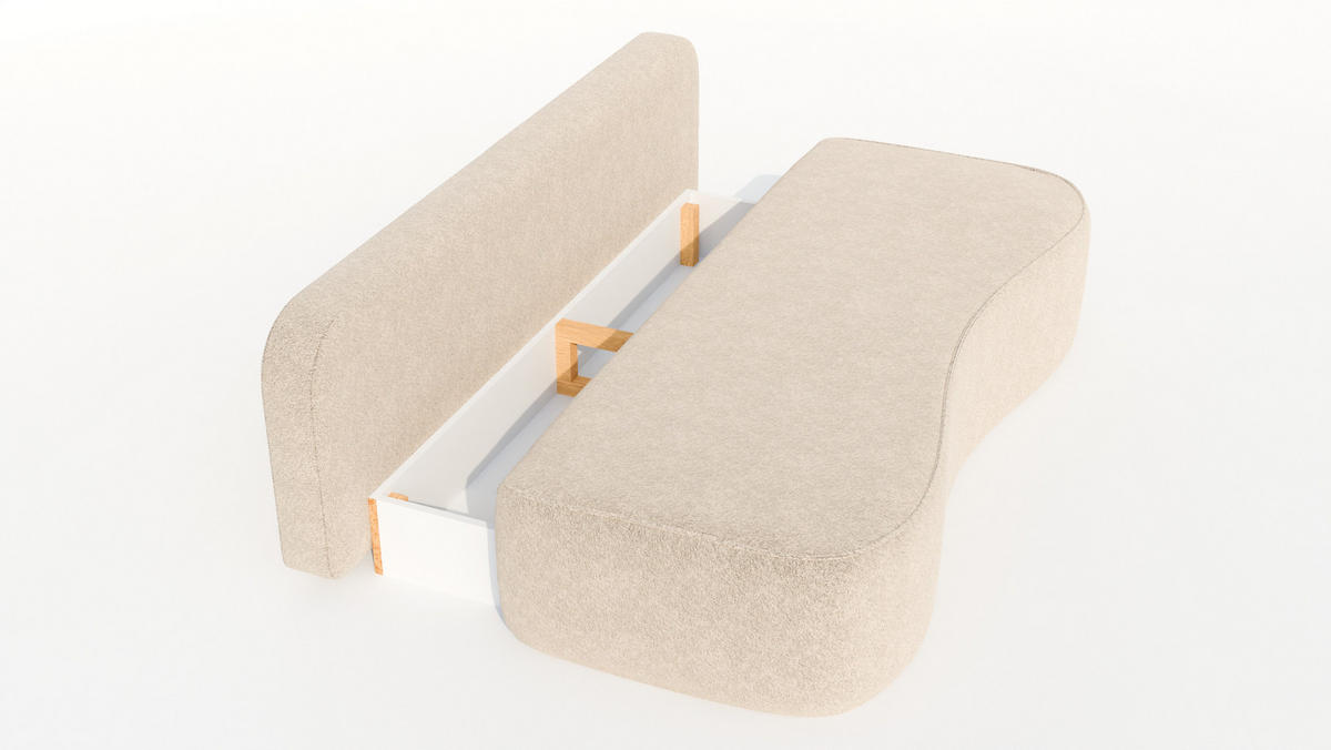 BETTSOFA SANDRO Creme Bucle-Stoff mit Schlaffunktion - Creme, Textil (101/93/207cm) - MASSENO