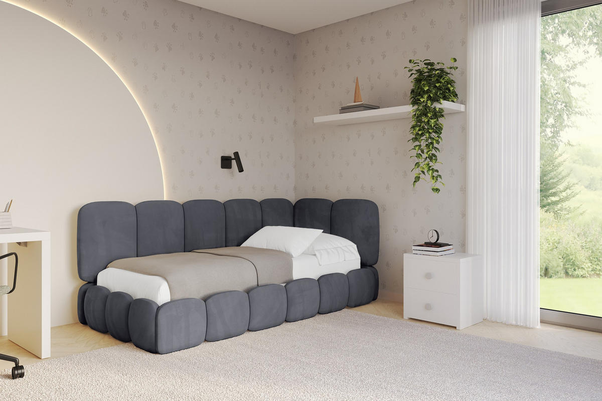 EINZELLBETT Jugendbett mit Bettkasten, Links - AVRY 100x200 Dunkelgrau - Dunkelgrau/Graphitfarben, Holzwerkstoff/Textil (100/200cm) - ALTDECOR