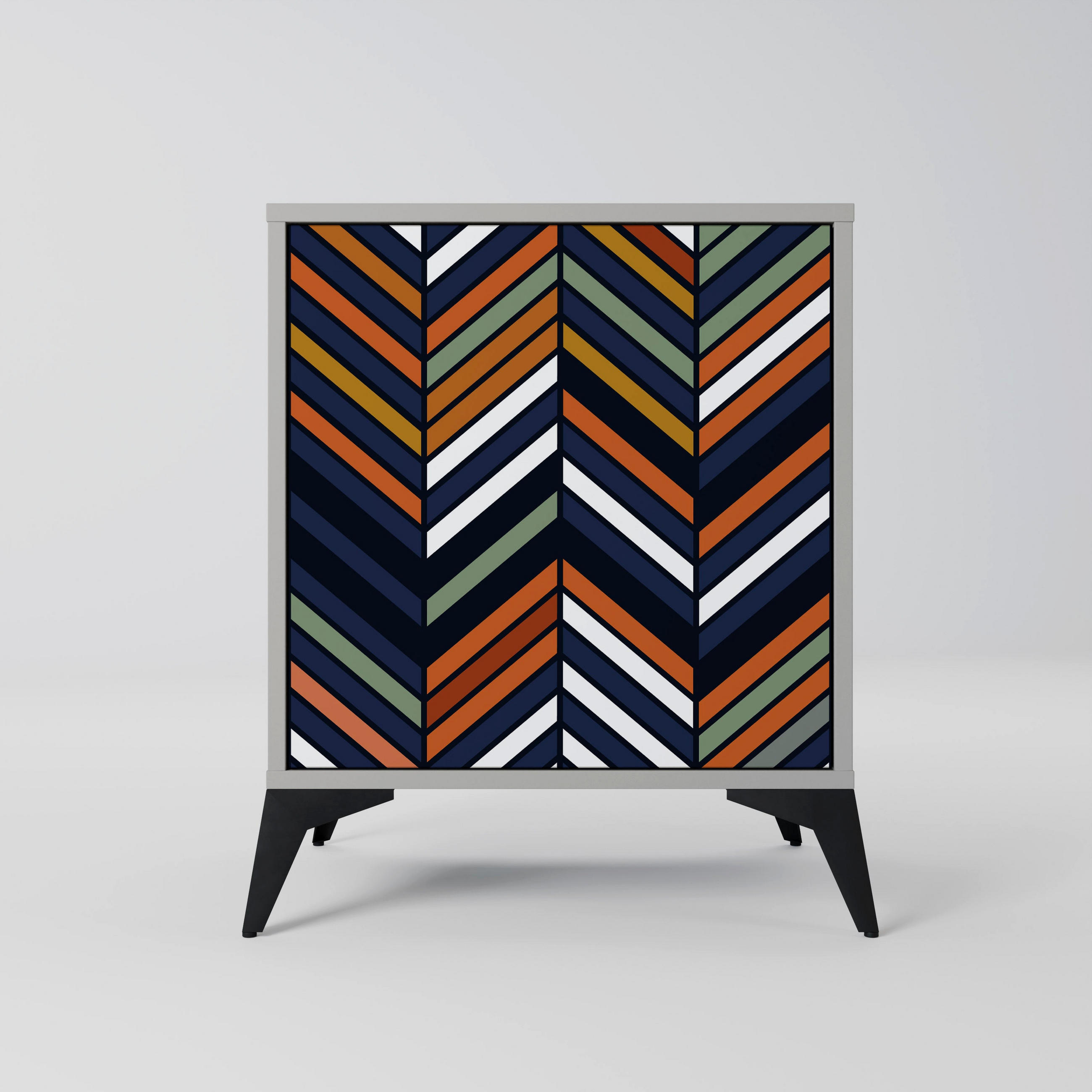 SIDEBOARD VIBRANT PATCHWORK, Grau, 57,5x42x70,5 cm, Schwarze Metall-Sternfüße - Multicolor/Schwarz, Holzwerkstoff/Metall (57.5/70.5/42cm) - SpaceRebels