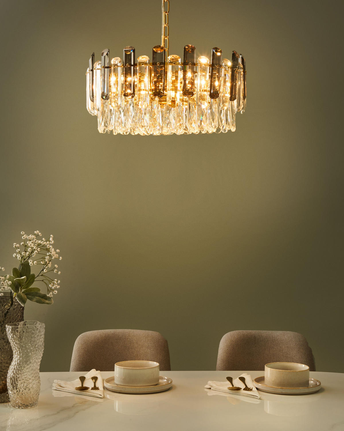 KRONLEUCHTER Glas Gold Mantaro - Transparent/Goldfarben, Glas (48/48/86cm) - Beliani