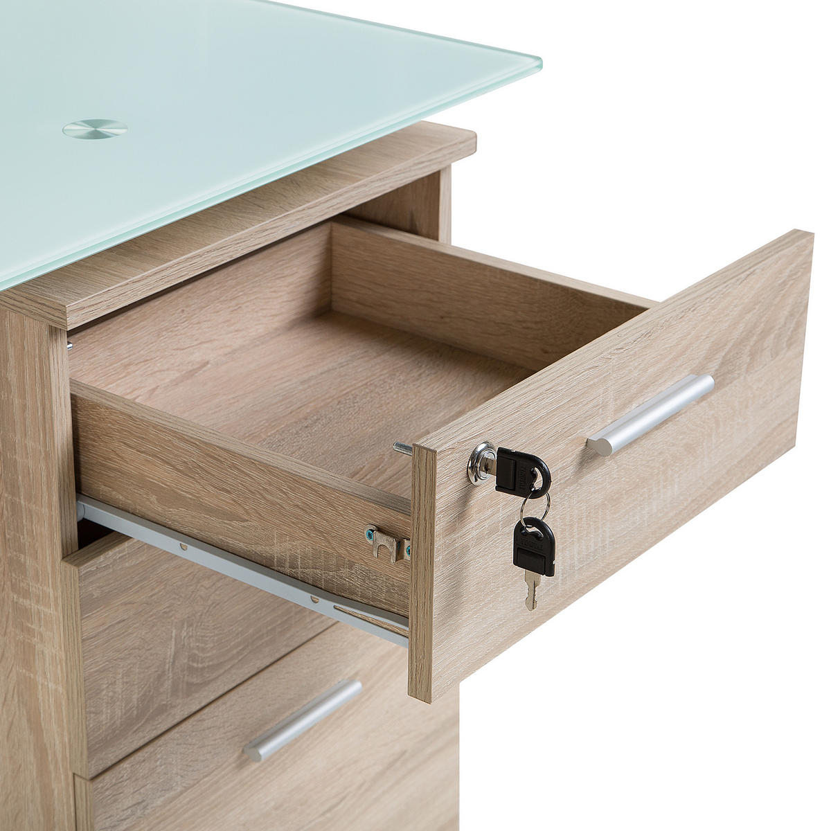 SCHREIBTISCH weiß/heller Holzfarbton 130/60/77 cm Montevideo - Weiß, Holzwerkstoff (60/130/77cm) - Beliani