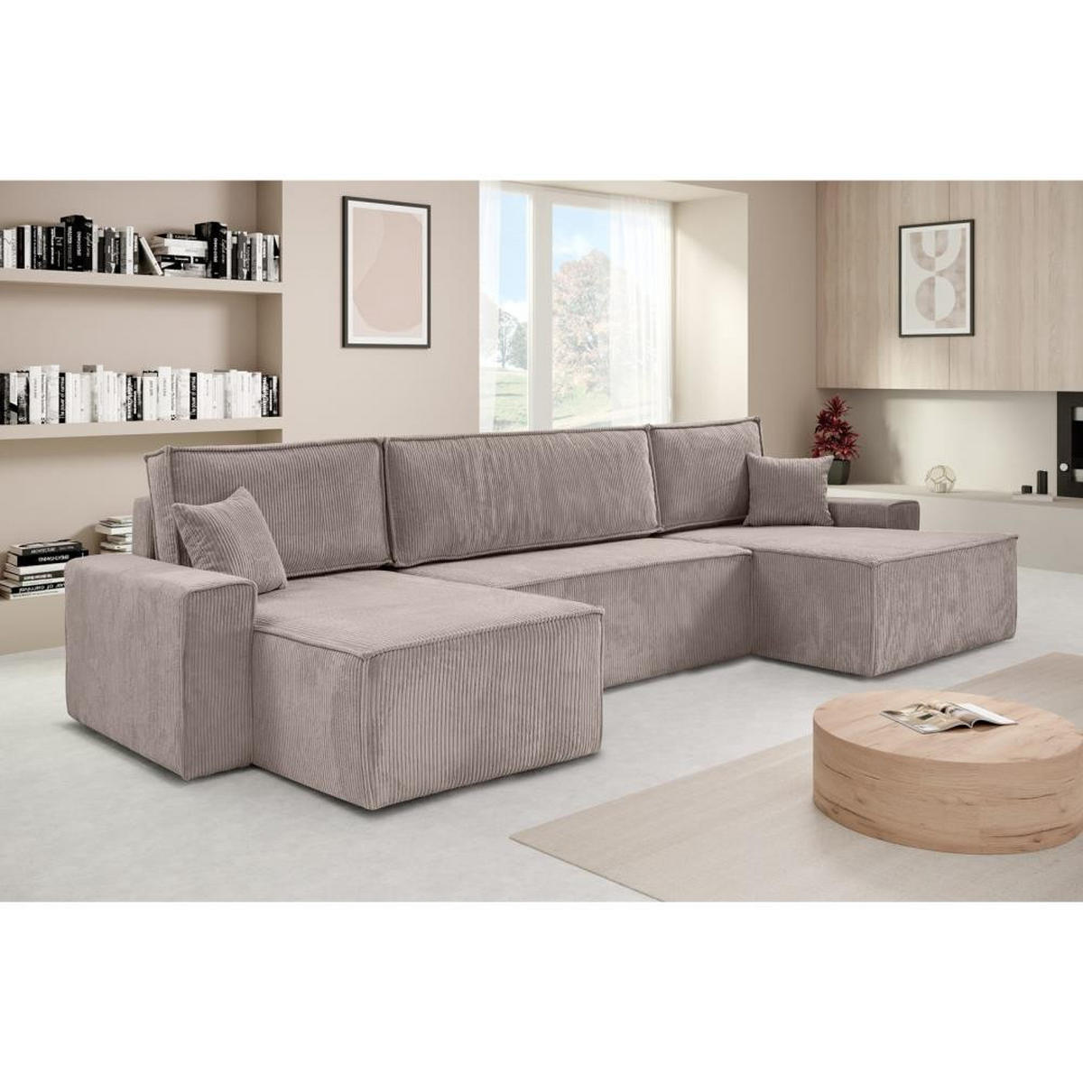 WOHNLANDSCHAFT Hektor U mit Schlaffunktion cappuccino - Cappuccino, Textil (377/94/152cm) - Beautysofa